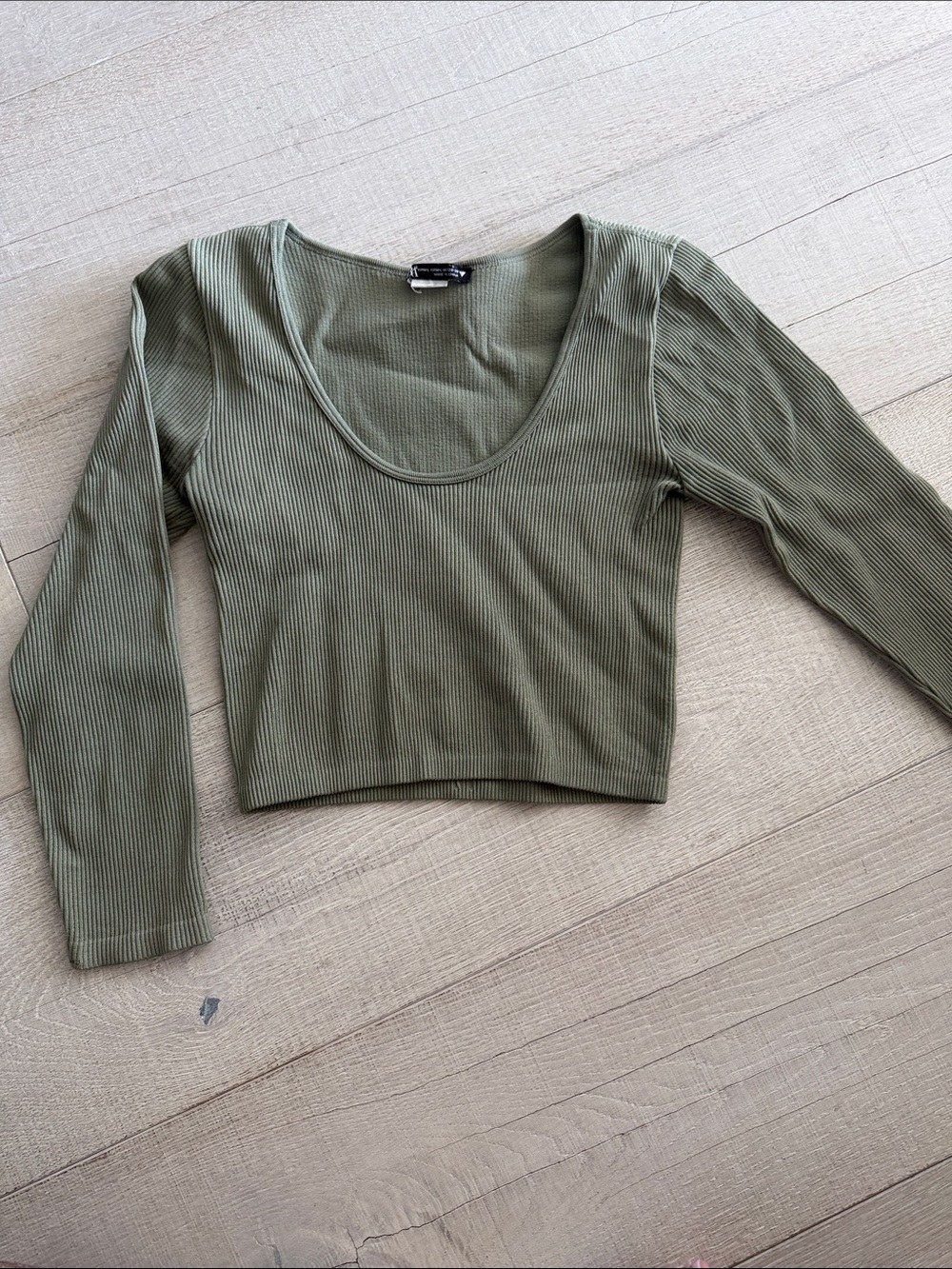 ZARA Ribbed Long-Sleeve Crop Top - Olive